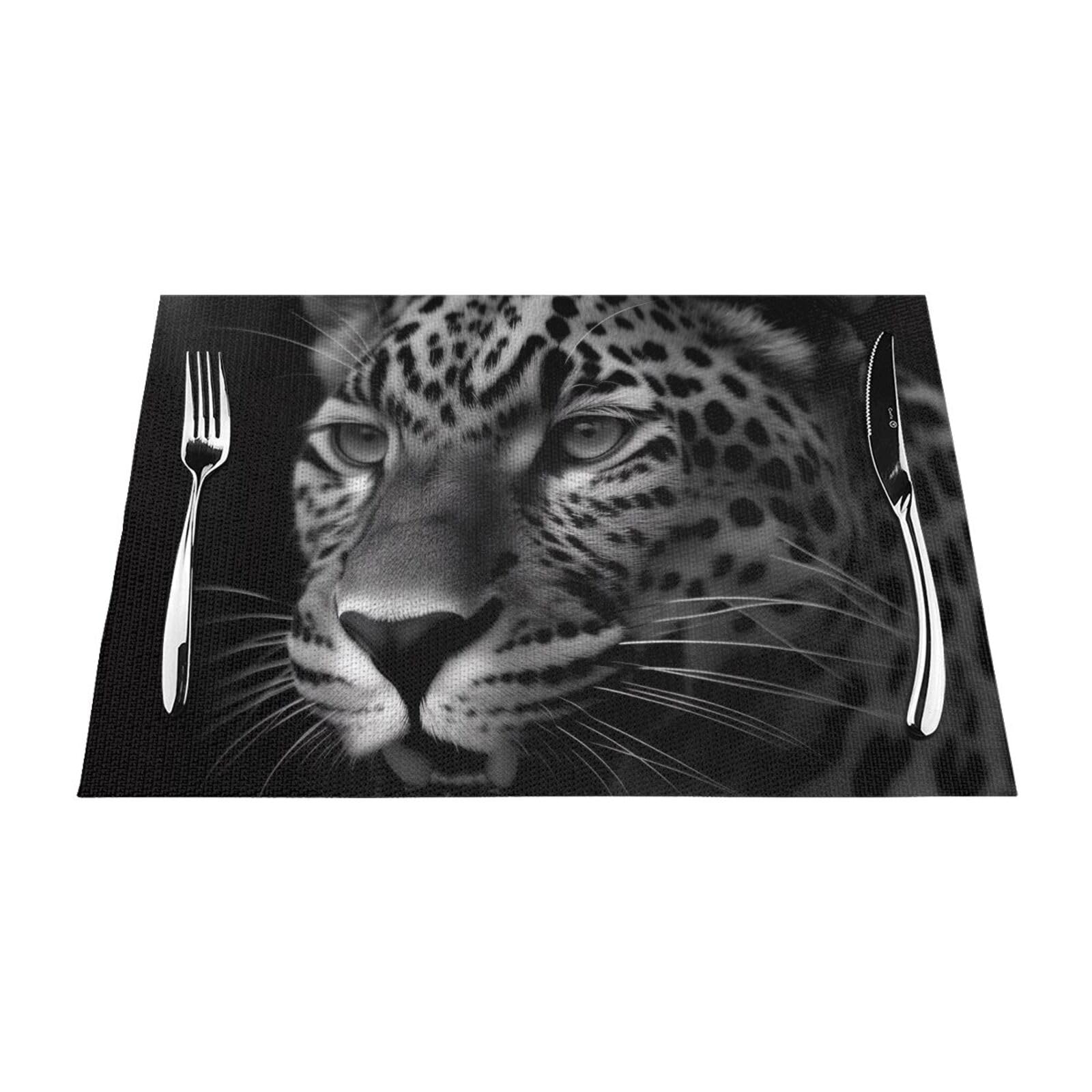 Leopard Printed PVC Placemat 6 PCS for Kitchen Dining Table Heat-resistand Washable Table Mats 18x12 in