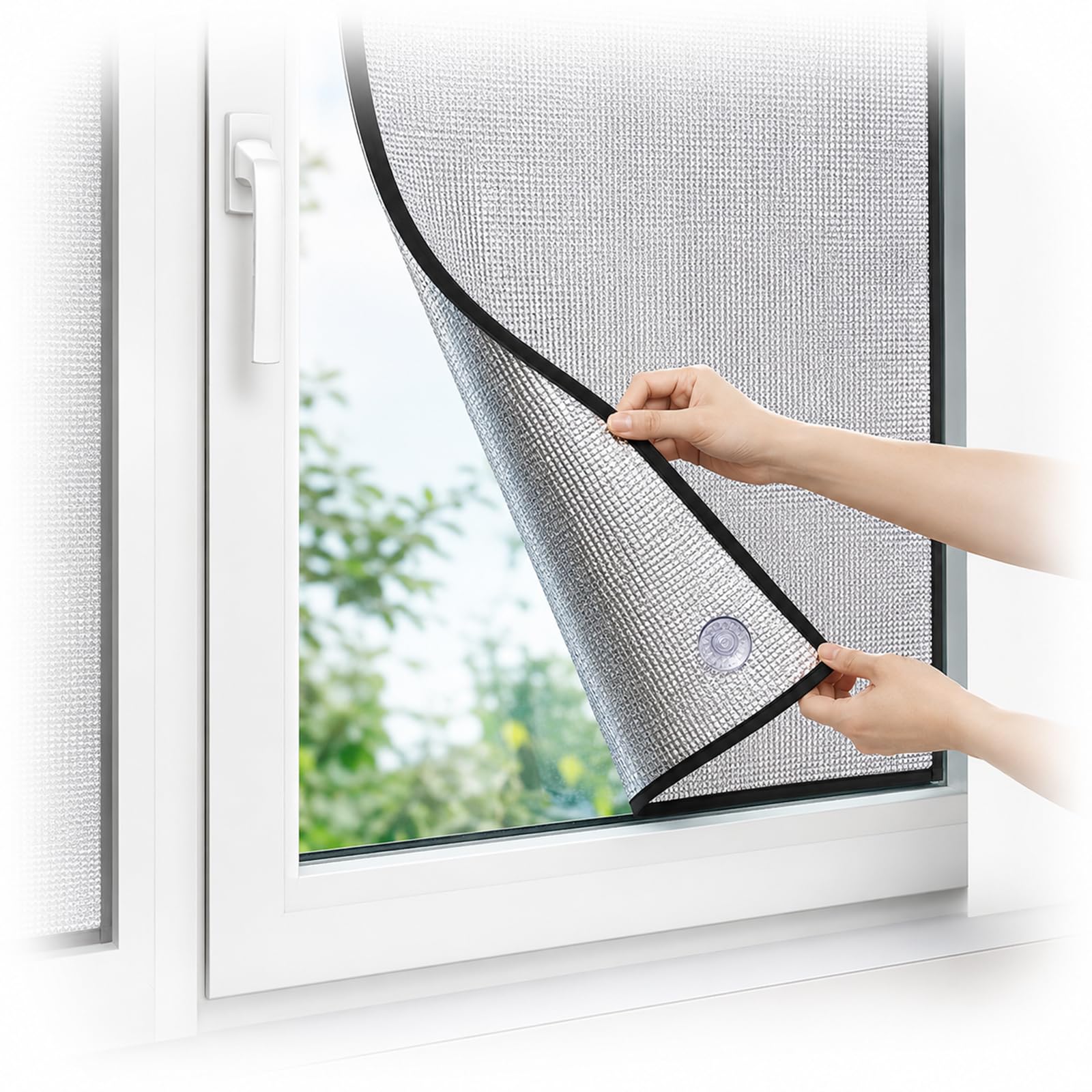 Fenster Isolierfolie Doppelseitig Aluminium mit Saugnäpfen 9mm Dick Thermofolie Sonnenschutz Verdunkelungsfolie gegen Hitze Sommer Wohnmobil Dachfenster Silber Silver 50 * 110cm