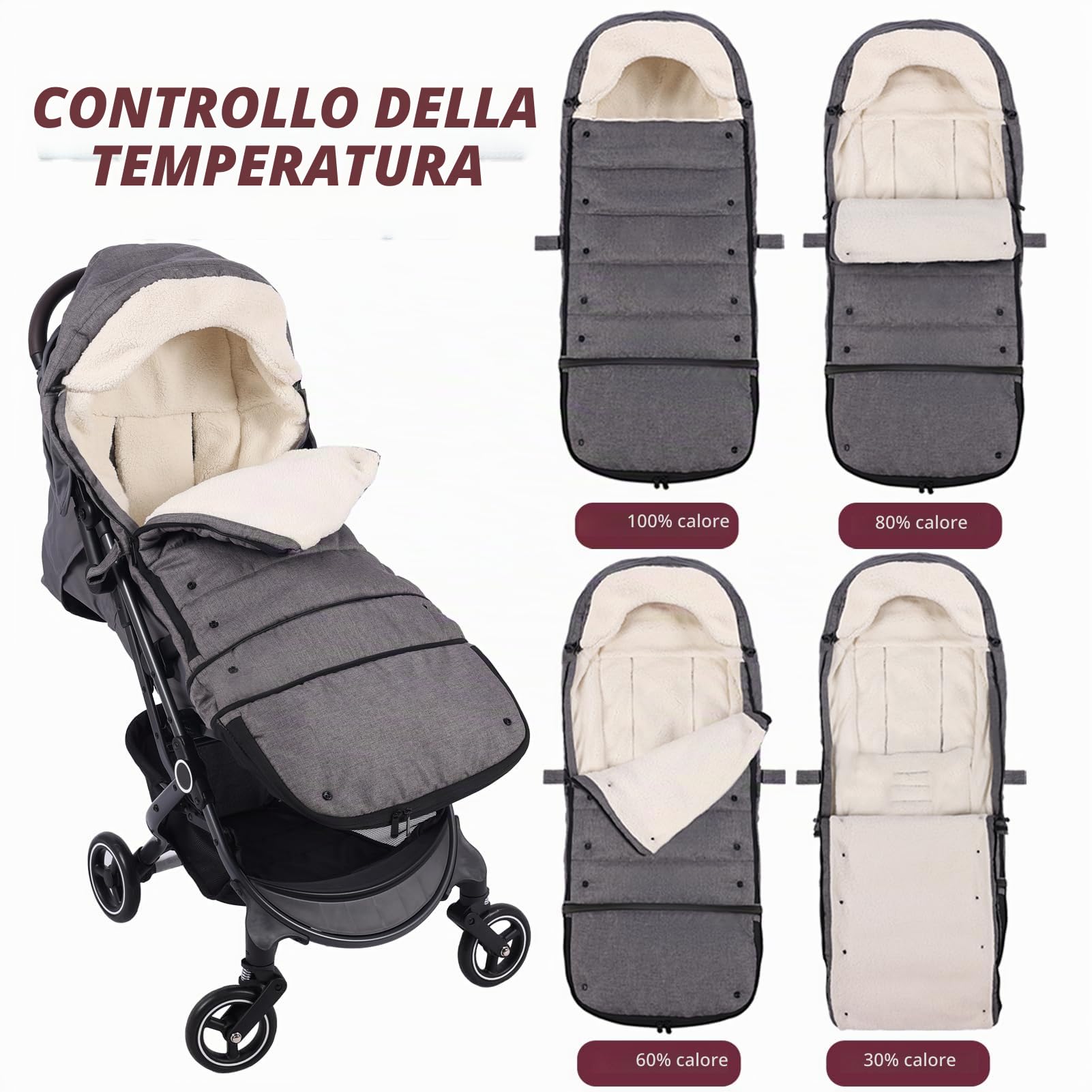 Sacco Passeggino Invernale Universale,110cm Lunghezza,Impermeabile
