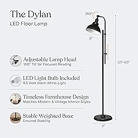 Vista 4 de Brightech Dylan - Lámpara de pie industrial para salas de estar y oficinas, luz LED brillante, encantadora lámpara de pie de granja, lectura