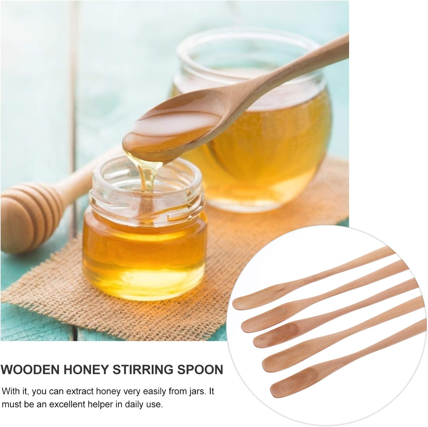 5pcs Wooden Honey Stirring Spoon Set with Long Handle for Daily Use image 5
