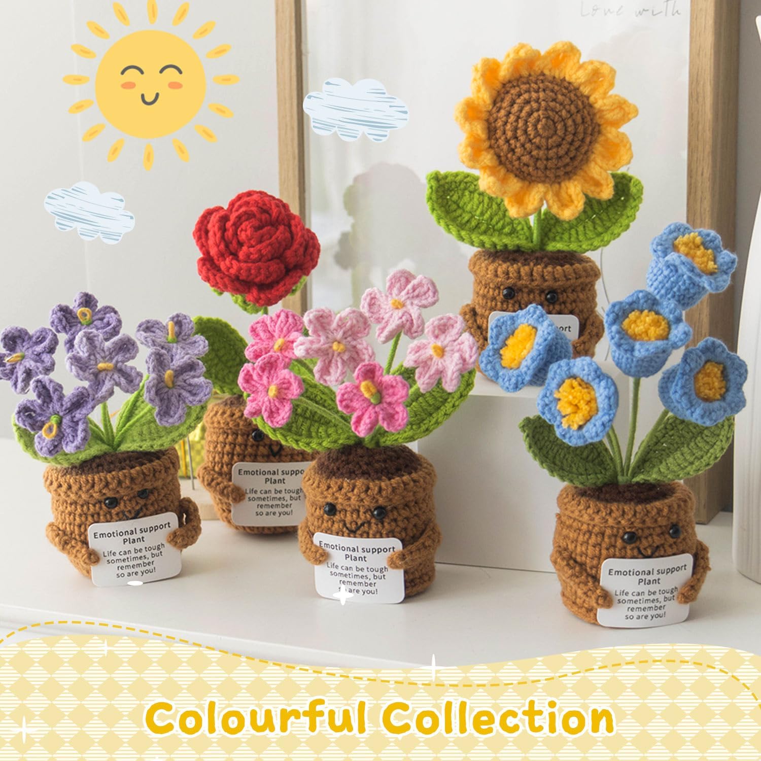 Sunflower Positive Crochet Flower Potted Plant Gift | Life is Tough But So are You - Thank You, Appreciation, Inspirational Gift for Women, Teacher, Coworker - Handmade Desk Decor
