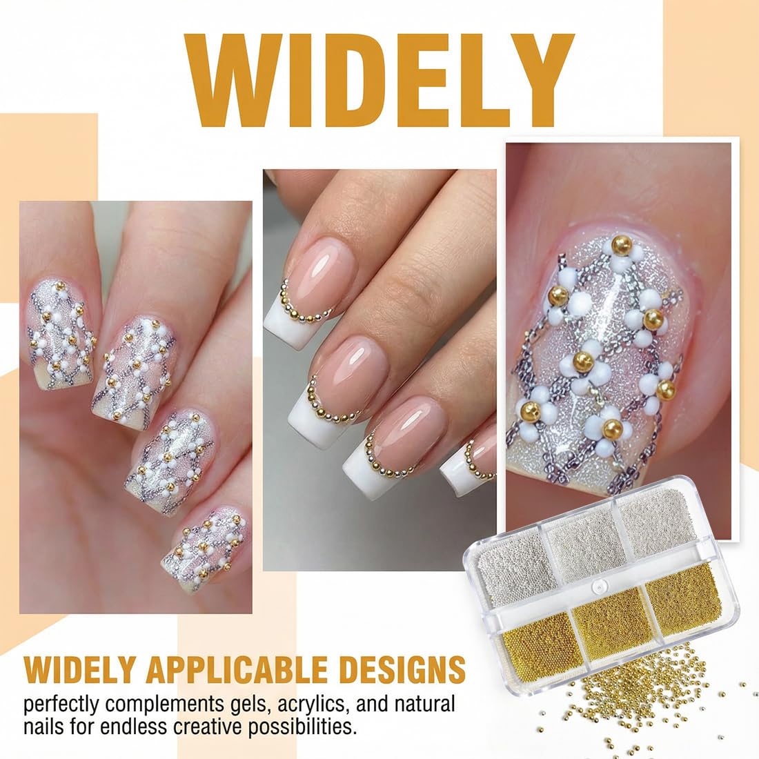 1 Pièce Or Perle Nail Charms Pearls Caviar Strass Ongle Nail Art, Strass Ongle Nail Art, Mini Nail Caviar Beads pour Bijoux Ongles, Charms Ongles