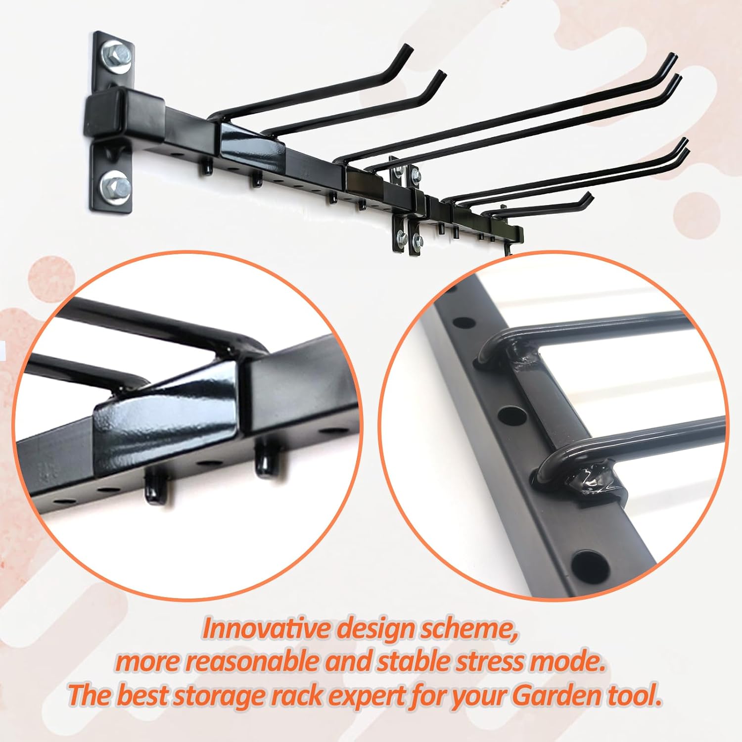 Garden Tool Storage Rack Wall Mount, Shovel and Rake Hangers Yard Tool Rack, Heavy Duty Garage Storage Tool Organizer, Combination Tool Storage Rack Hold Up to 270lbs