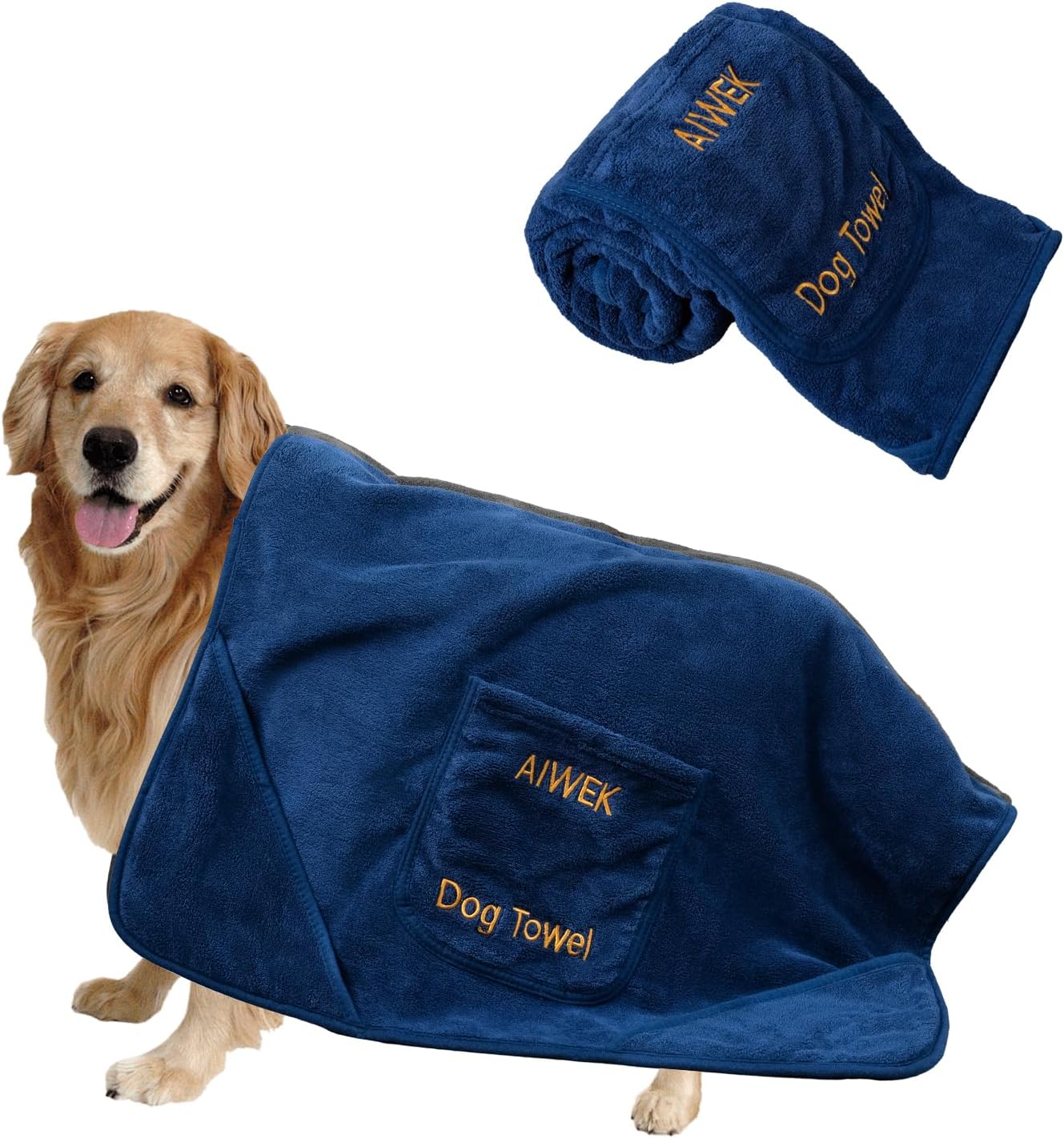 AIWEKHOME Super Absorbent Microfiber Dog Towel - Large 42.5x27.5 Soft Quick-Dry Grooming Towel for All Dogs, Blue Pet Bath Essential
