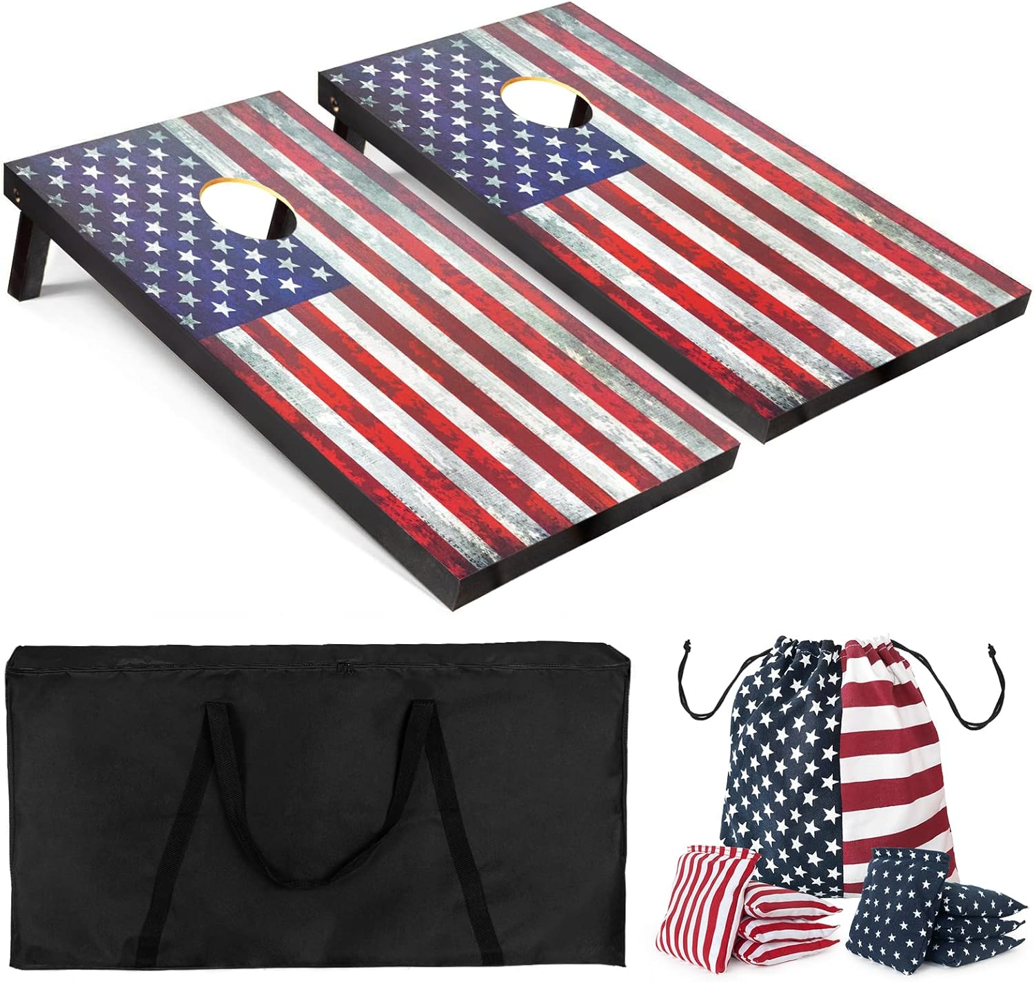 Nattork 3'x2' All-Wood Stars & Stripes Flag Cornhole Set - Includes 2 Regulation Size Cornhle Boards ,Carrying Case and 8 Bean Bags : Sports & Outdoors
