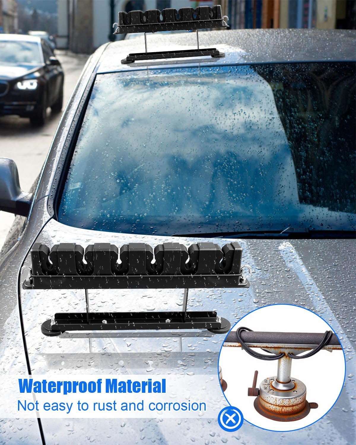 Fishing Rod Holder for Vehicles, Magnetic Fishing Rod Rack with Protective Pad, Waterproof Car Fishing Rod Mount with Rod Slots and Elastic Nylon Straps Suitable for Trucks Cars SUVs