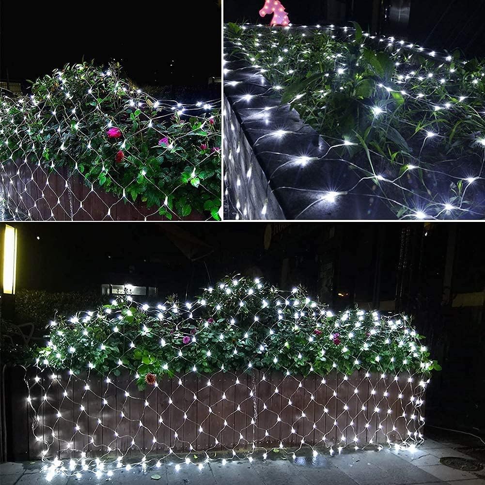 Solar Outdoor String Lights, 1.5m x 1.5m 96LED Solar Net String Lights with 8 Mode Remote Waterproof for Garden (White)