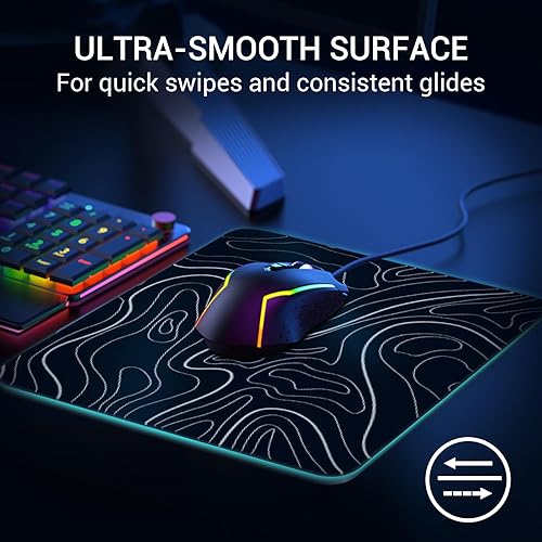 Miniatura 9 de Alfombrilla de mouse de vidrio para juegos, topografía negra, 9.8 x 9.8 pulgadas, adecuada para juegos, trabajo, oficina y decoración de escritorio