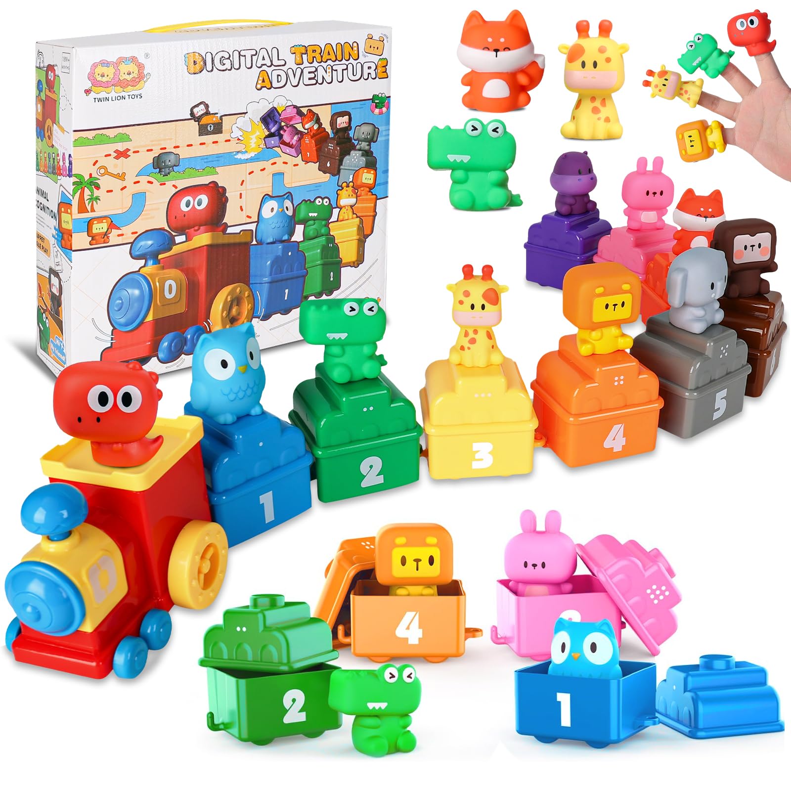 Learning Toy for Toddlers 2-4Years Old, Counting, Matching & Sorting Montessori Farm Train Toys Including 9 Animals and 1 Trainman Soft Rubber Car Toy Christmas Birthday Gift for Baby Boys Girls