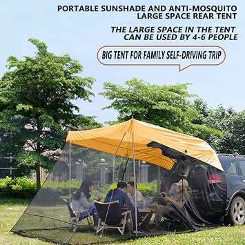 Car Tent Awning Sun Shelter - Universal Rear Tent with Storage Bag, 3-4 Person, Outdoor Travel Camping Waterproof Roof Top Tent for SUV,Jeeps etc. 118”x78.7”x78.7”,Beige