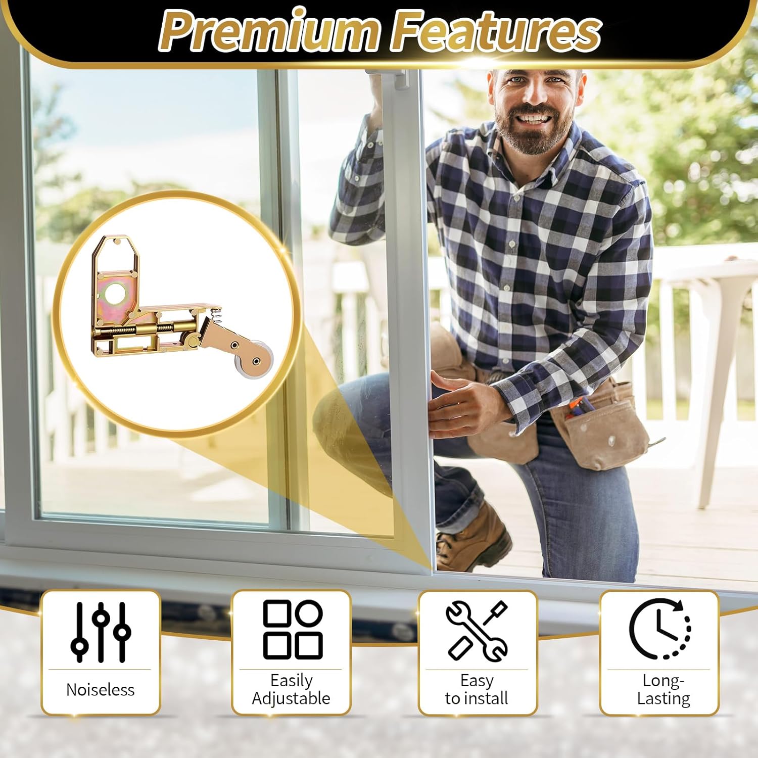 4 Pack Sliding Screen Door Corner Insert Rollers Assembly with 1" Diameter Concave Stainless Steel Wheels, Screen Door Roller Replacement with Corner Insert for Balcony, Patio, Commercial