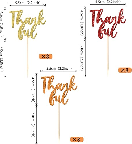 Miniatura 2 de Rsstarxi Paquete de 24 palillos de dientes con purpurina para cupcakes de Acción de Gracias, para bodas, despedidas de soltera, fiestas de