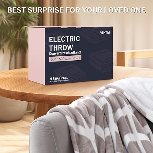 Miniatura 7 de VENTIMI Manta eléctrica con calefacción, manta térmica de 50 x 60 pulgadas con 5 niveles de calor y 3 horas de apagado automático, mantas de