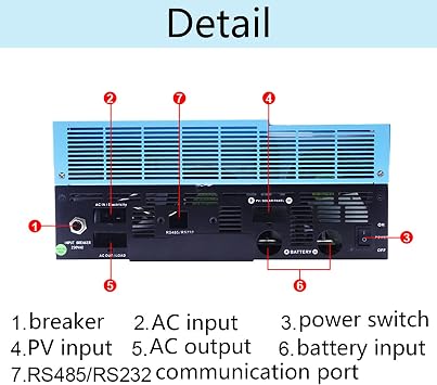 5500W Hybrid Solar Inverter, 48V DC to 220V AC Inverter, with 110A MPPT Controller, Max PV Input 6KW, 500VDC, for Off-Grid Areas, Home, Office