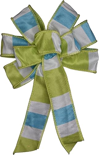 Small 5-6" Aqua and Lime Striped Wired Wreath Bow