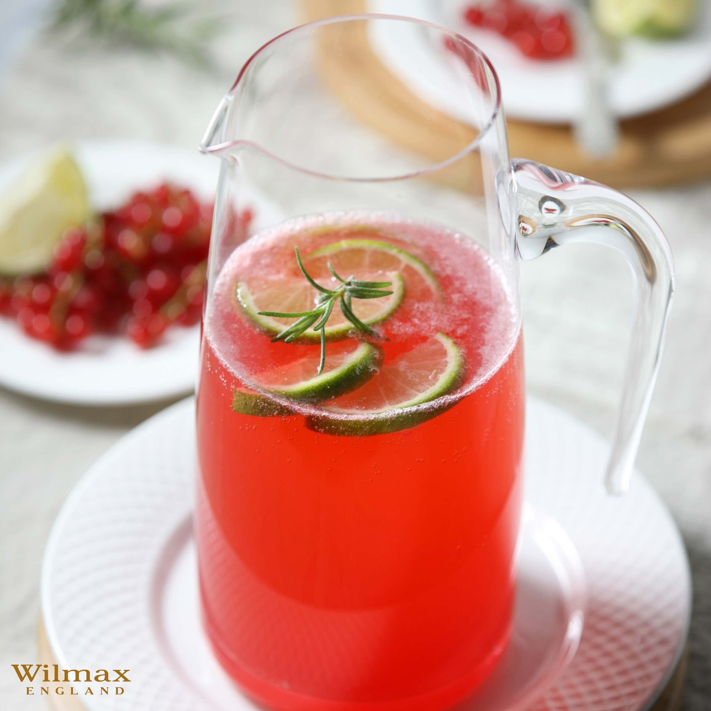 Wilmax Jarra de cristal de 1 l con 6 vasos de agua de 390 ml, juego de bebidas, jarra de agua para zumo, agua, té helado, leche, jarra de cristal, jarra de agua, apta para lavavajillas, jarra de