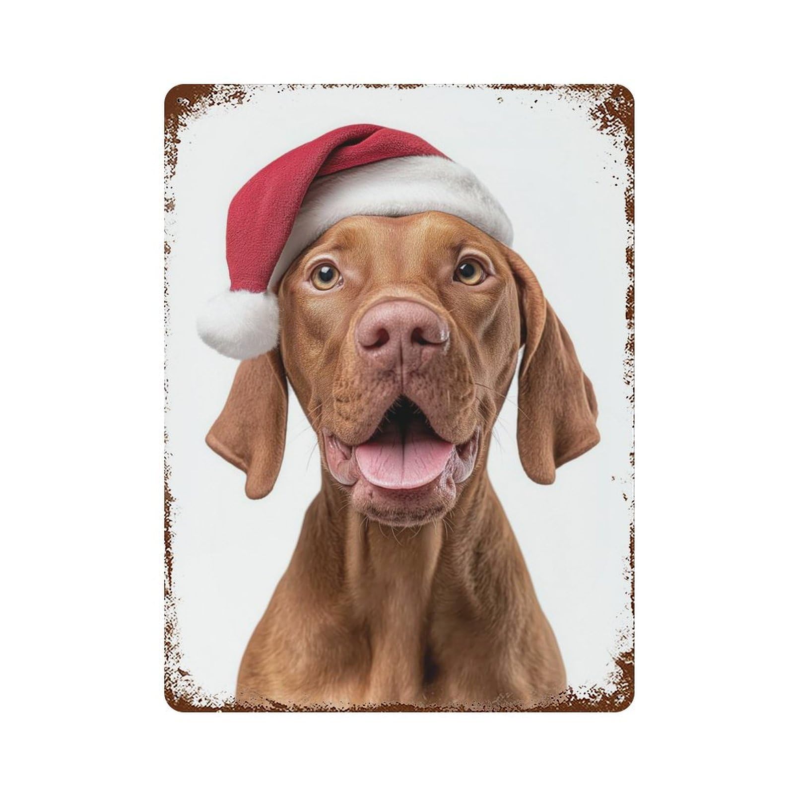 Vizsla Dog with Santa Hat Portrait 15.7"x11.8" Aged Metal Wall Plaque, Retro Wall Decor for Farmhouse, Kitchen And Entryway Decor