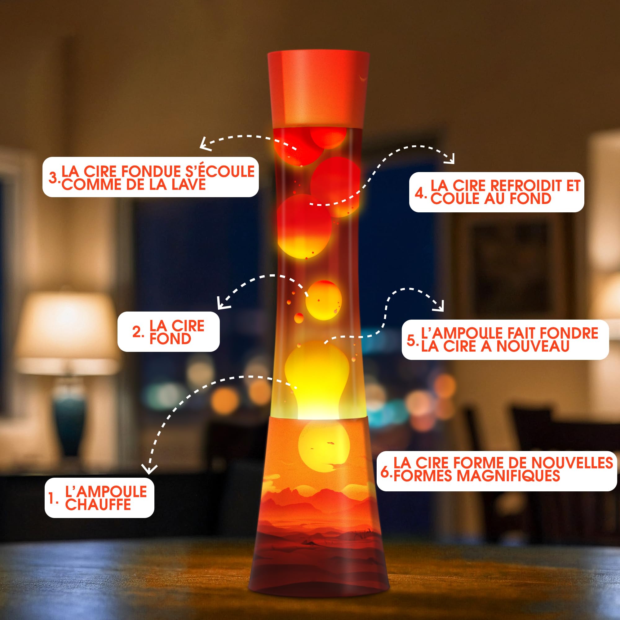 Jambo Lampe à mouvement liquide 15,5" Sunset – Lampe décorative relaxante pour salon chambre veilleuse
