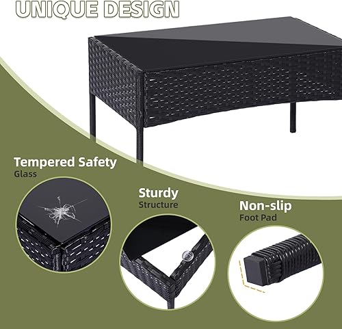 Miniatura 5 de Juego de muebles de patio de 4 piezas de muebles de exterior, mesa de patio y sillas con cojín grueso, juego de sofá seccional para exteriores,