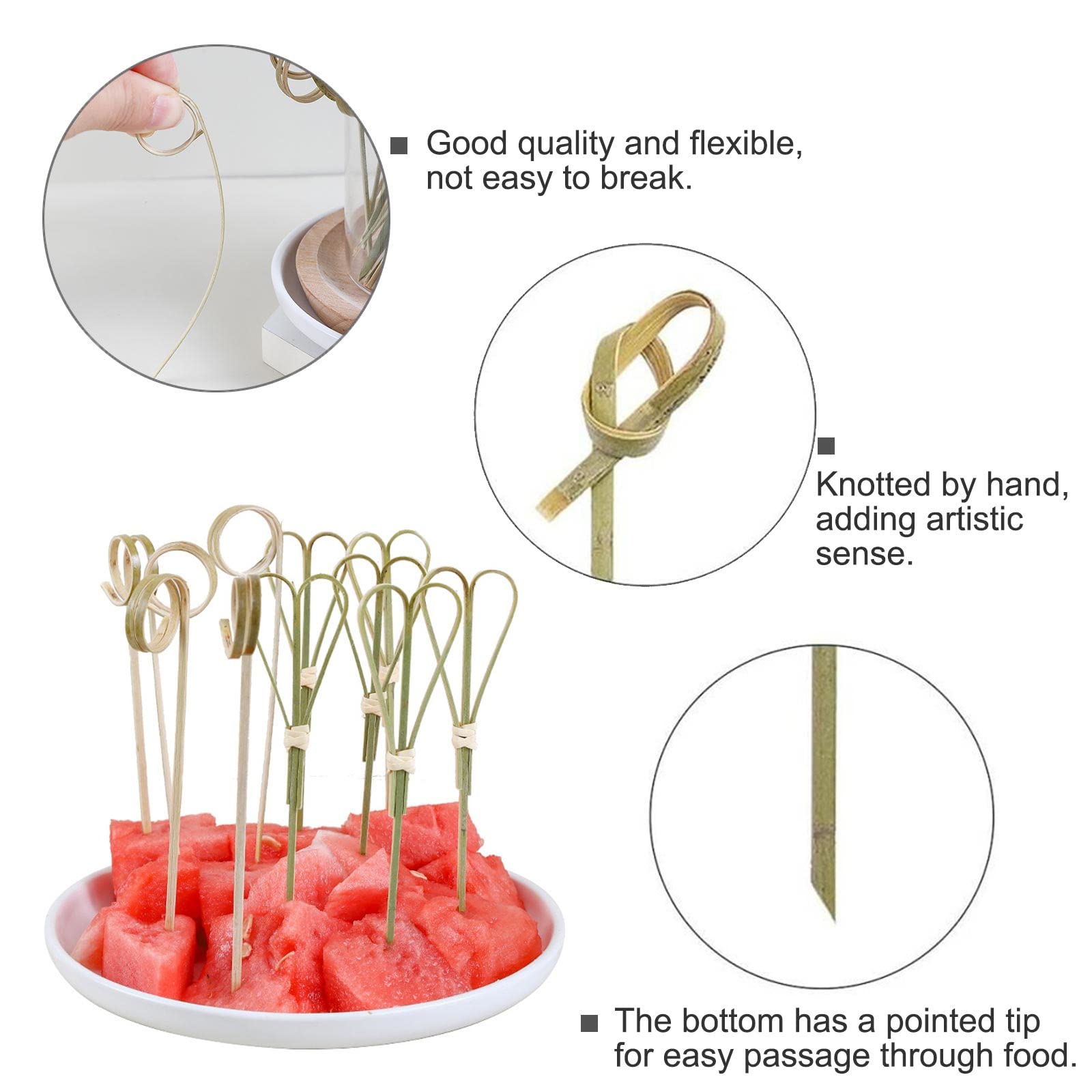 200pcs Bamboo Cocktail Sticks, 12cm Bamboo Knotted Skewers Sticks, Natural Bamboo Toothpicks, Knot Twisted Cocktail Picks Bamboo, Cocktail Food Picks For Drinks, Fruits, Appetizer, Food Accessories