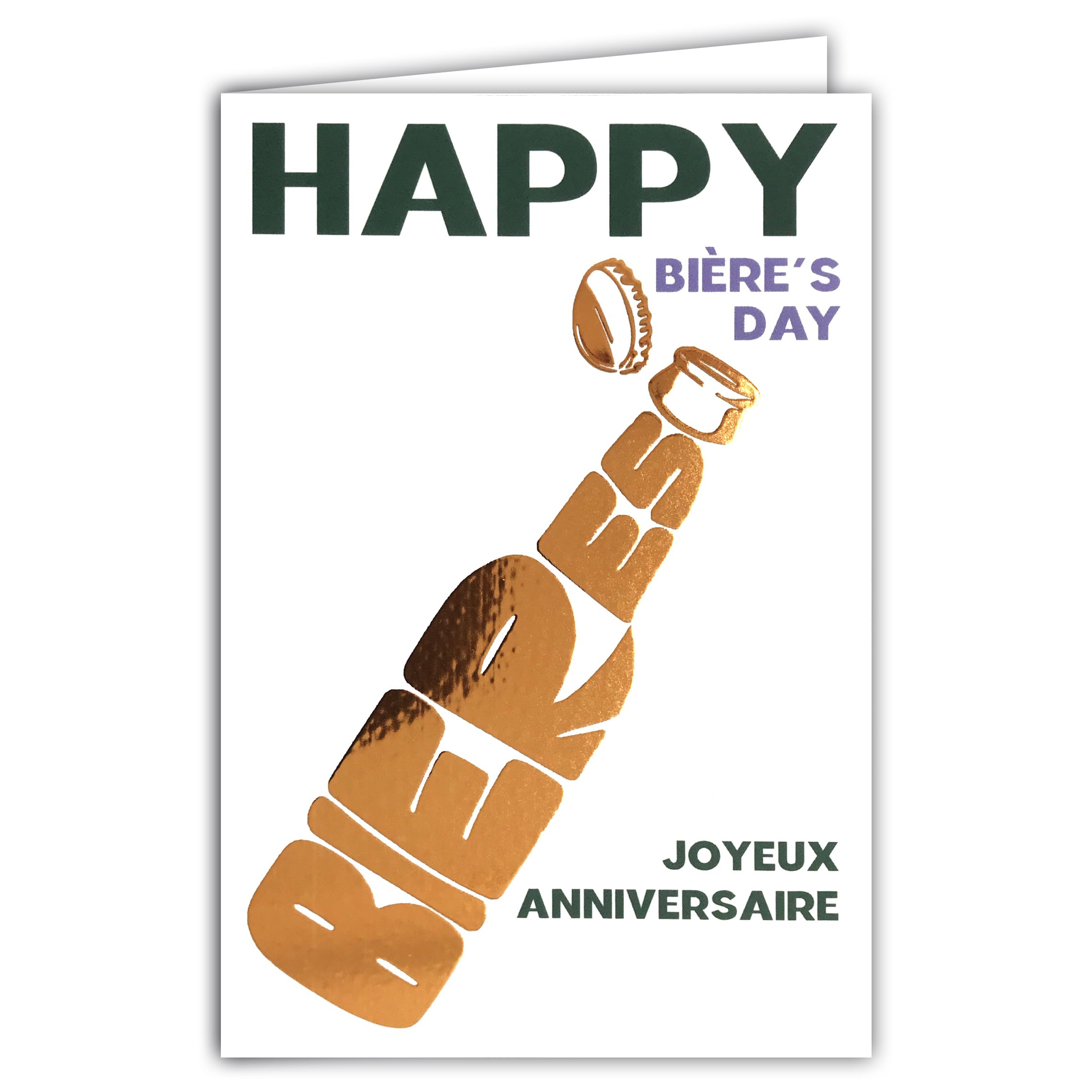 69-9013 Happy Beer's Day Card with Envelope 12 x 17.5 cm Happy Beer Day Copper Orange Glossy Silhouette Bottle Shape Drink a Shot Health Design