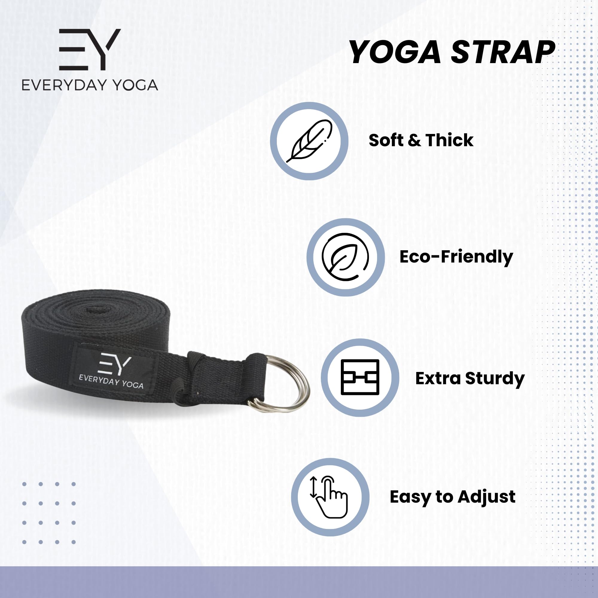 Everyday Yoga Super starker Gurt mit Metall-D-Ring-Schnalle – verbessert Flexibilität, Dehnung und Physiotherapie-Fitness.