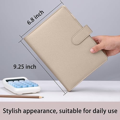 Vista 75 de Antner Carpeta A5 de piel sintética de 6 anillas, para papel de relleno A5, planificador personal A5, carpeta de presupuesto recargable con cierre