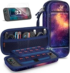 FINTIE Étui pour Nintendo Switch 2 (2025) + Verre Trempé (2 Pièces) - [Antichoc en EVA] Housse de Transport avec Emplacements Cartes de Jeu et Poche Intérieure pour Accessoires, Galaxie