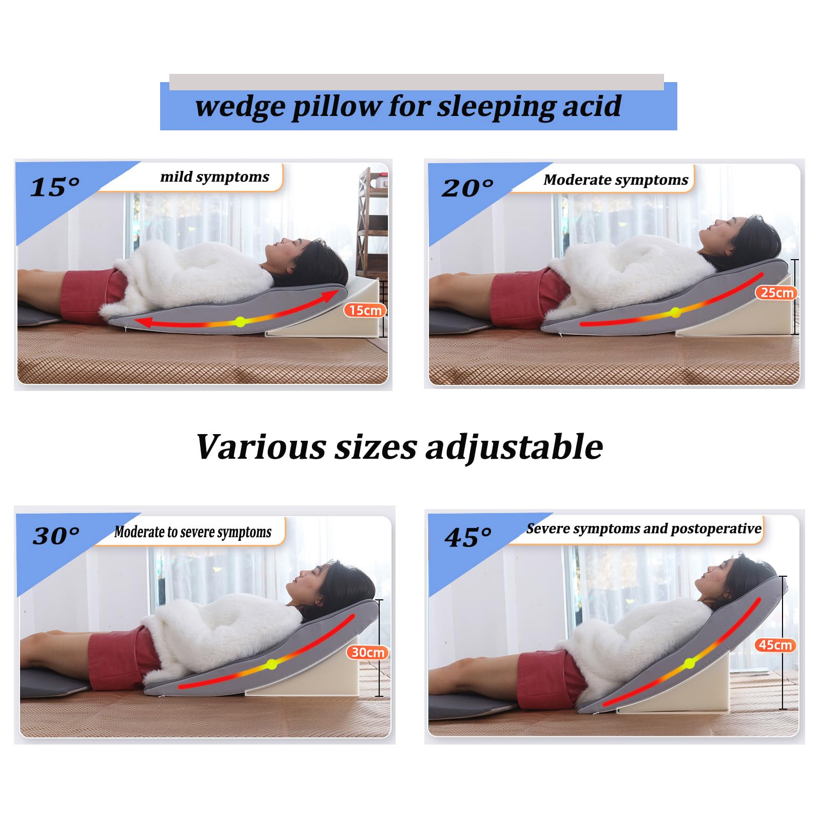 Set di cuscini a cuneo per reflusso acido, cuscino ortopedico in memory foam triangolare, per alleviare il dolore al collo, alla schiena e alle gambe