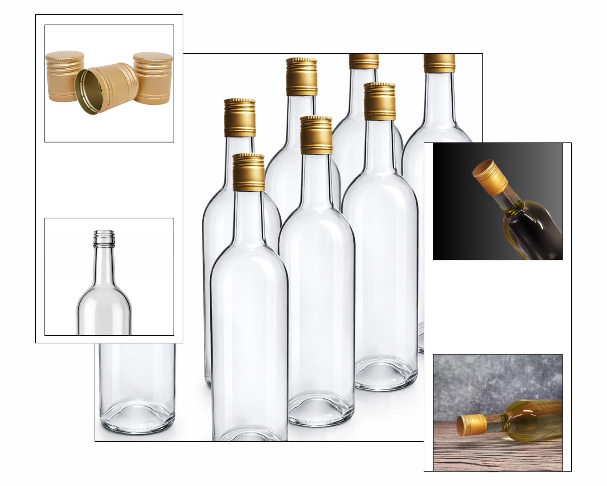 made in home - Bottiglie di vino da 750 ml in vetro – Bottiglia con tappo a vite | Trasparente | Set 8, 24 o 48 pezzi | Ideale per vino, liquori e bevande fatte in casa (24)