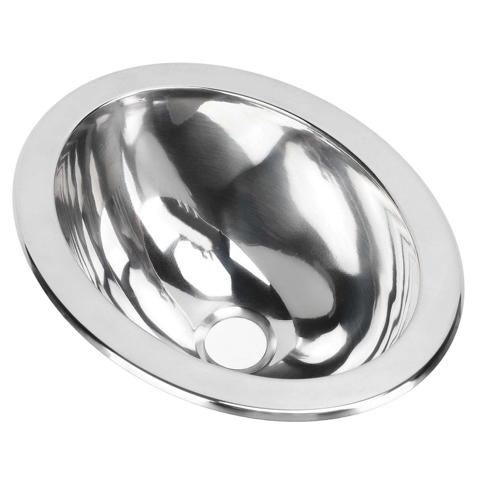 Fregadero de Barra de Acero Inoxidable, Fregadero Redondo de Acero Inoxidable 304 Pulido con Espejo, Fregadero de Cocina de un Solo Seno, Ideal para Autocaravanas, Furgonetas,