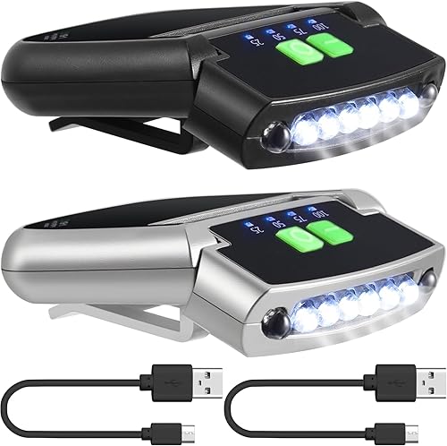 Miniatura 11 de Mudder Linterna LED con clip para gorra USB recargable, linterna impermeable ultra brillante para sombrero, linterna de cabeza para pesca, Negro