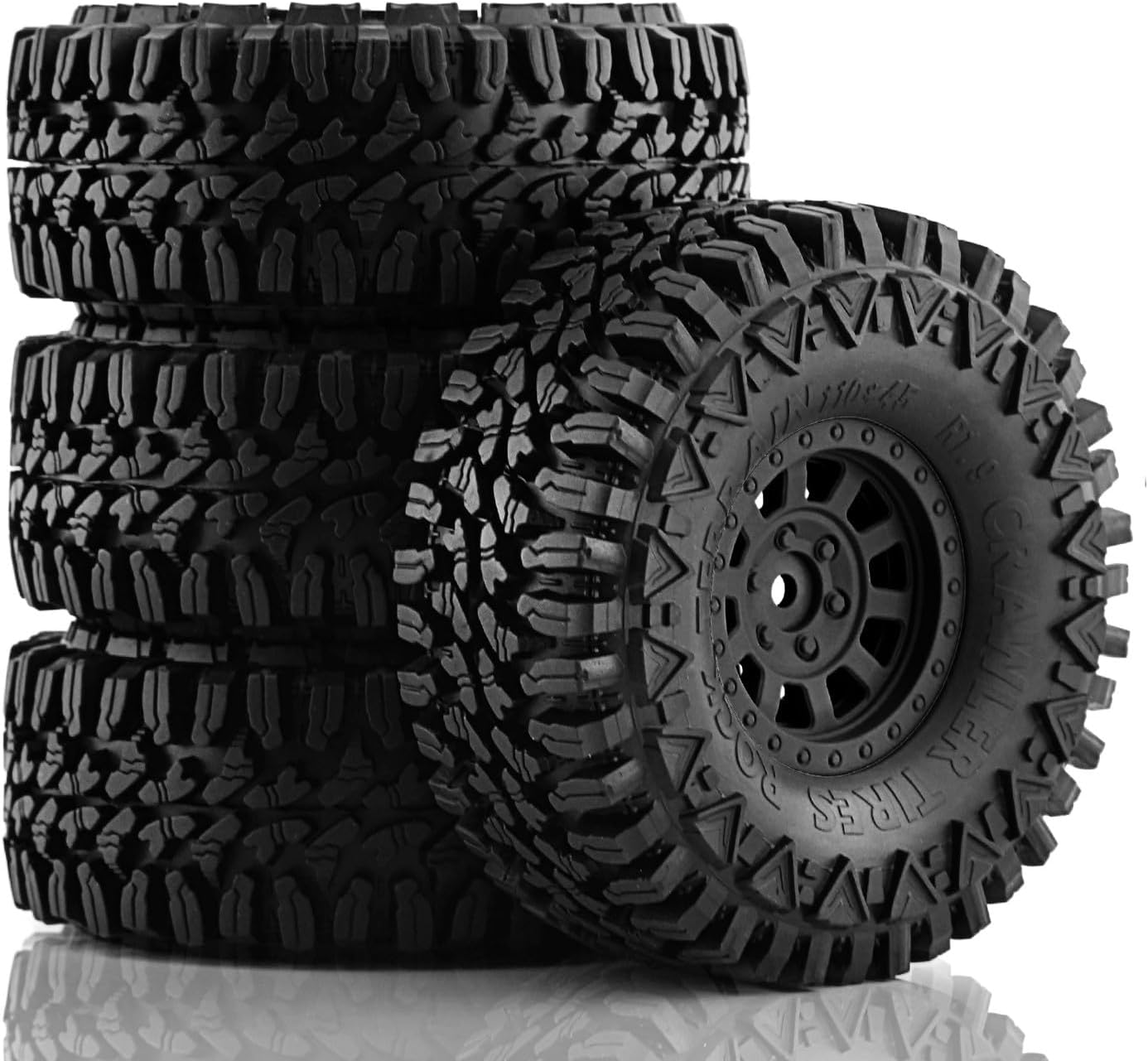1.9 RC Crawler Tires and Beadlock Wheels Rims 1/10 Rubber Mud Slingers Grappler Tyres for 1:10 RC Rock Crawler Car TRX4 RC4WD D90 Axial Redcat Gen8 SCX10 TF2 SCX10 Tamiya cc01 4PCS (Black)