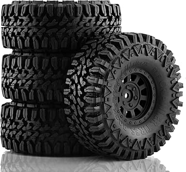 1.9 RC Crawler Tires and Beadlock Wheels Rims 1/10 Rubber Mud Slingers Grappler Tyres for 110 RC Rock Crawler Car TRX4 RC4WD D90 Axial Redcat Gen8 SCX10 TF2 SCX10 Tamiya cc01 4PCS Black