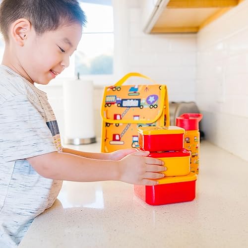 Miniatura 3 de Wildkin Recipientes de comida anidables para niños, apilables, herméticos y aptos para lavavajillas, juego de 3 unidades, en construcción