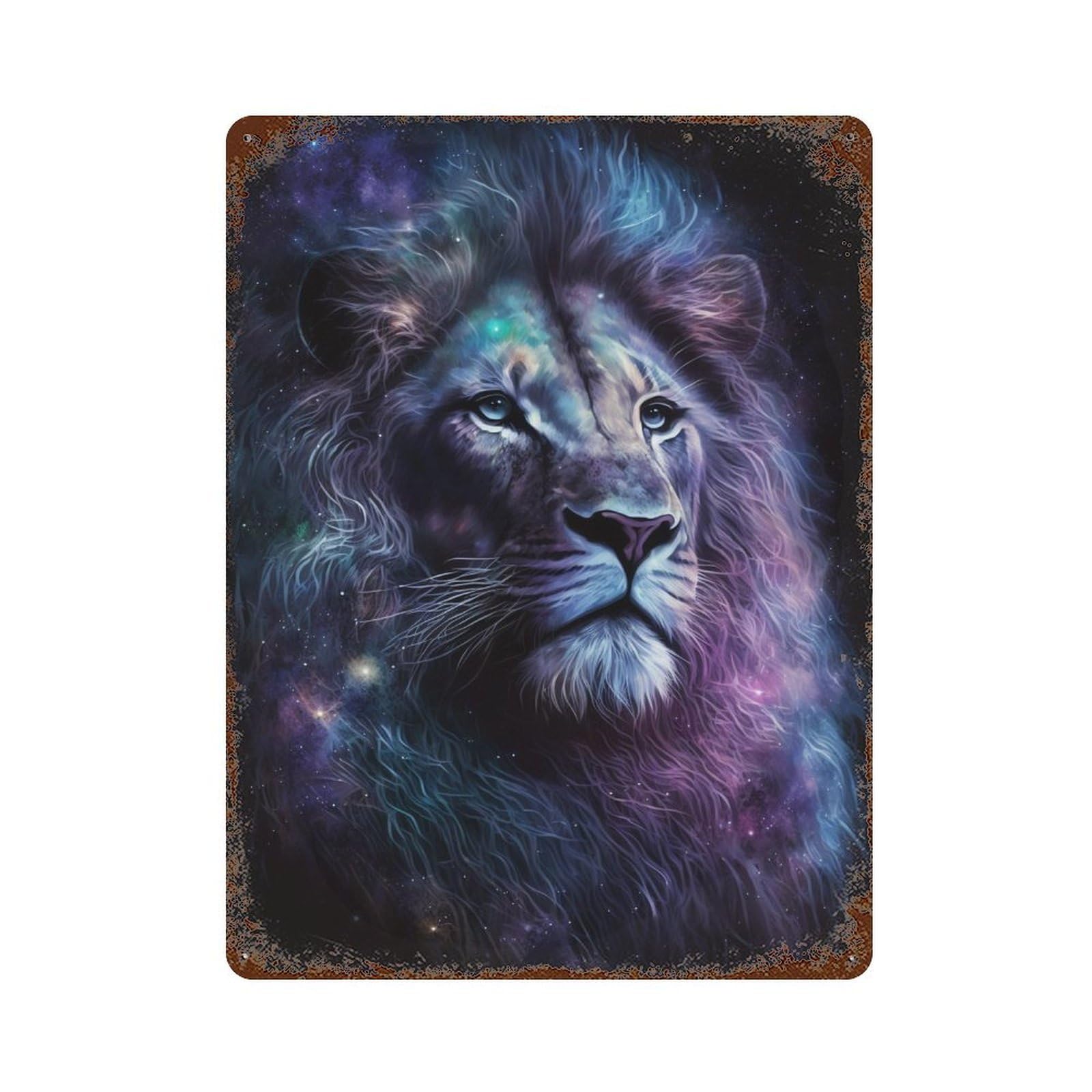Cosmic Lion Art Print-26 Weathered Tin Sign 15.7"x11.8", for Shed, Workshop And Garage Wall Decor, Decorative Metal Wall Art