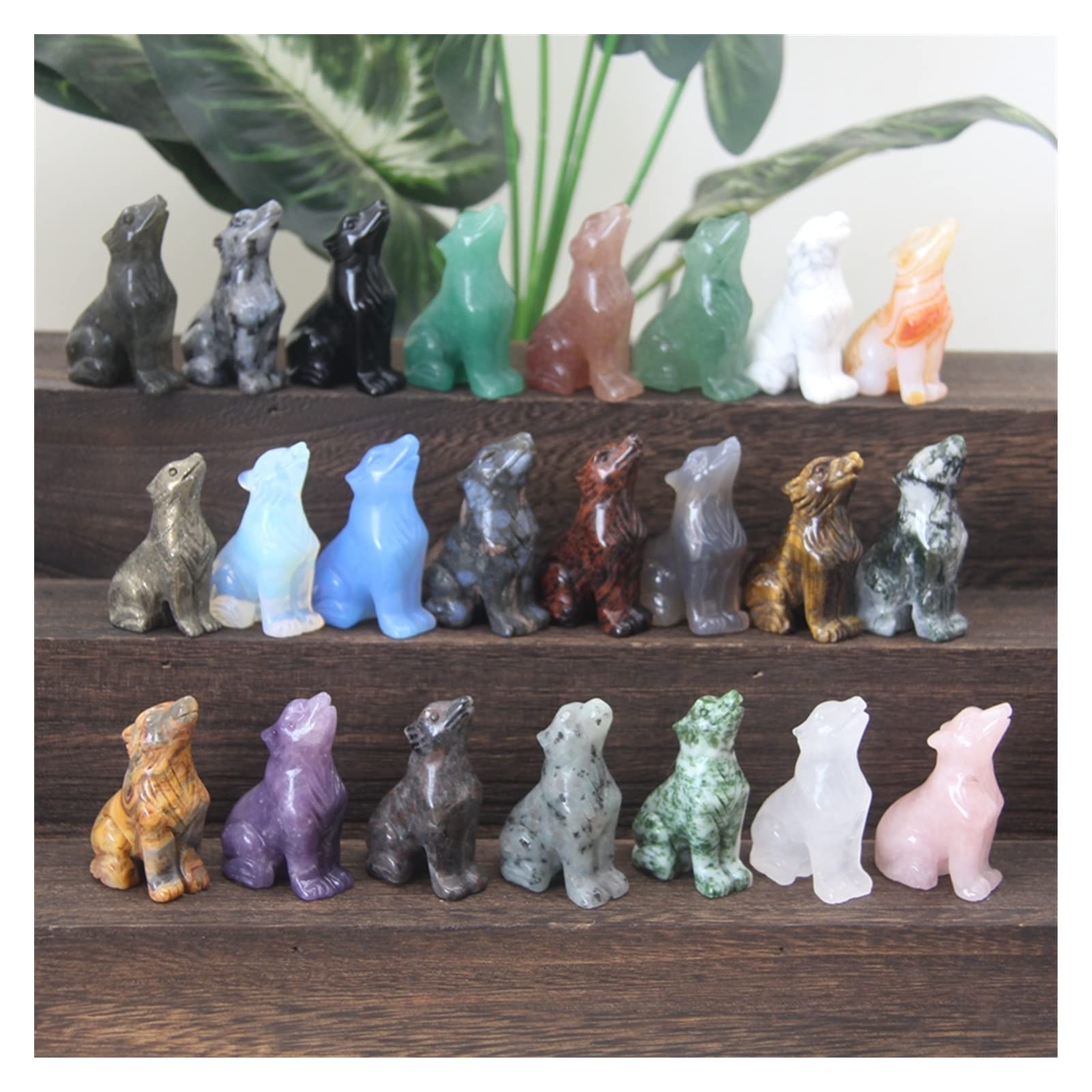 SnamicE Natural crystal rough Wolf Statue Home Decor Quartz Opal Stone Carved Animal Figurine Craft Gifts Spiritual Belief Specimen,