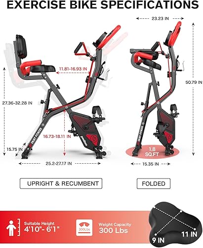 Vista 19 de pooboo - Bicicleta estática plegable, bicicleta fija para fitness, de interior, magnética, resistencia ajustable de 8 niveles, soporte de botella