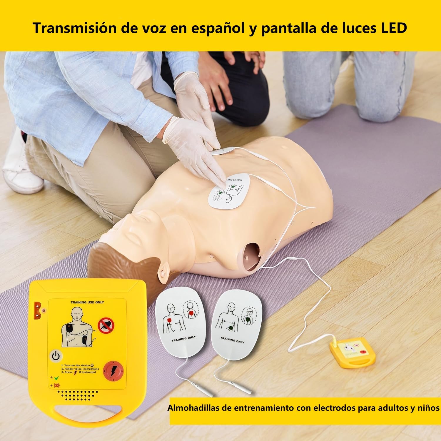 Mini AED Trainer, Desfibrilador Entrenamiento Español para la Formación en SBV y DESA, Desfibrilador Formacion para Principiantes en Desfibrilador (XFT-D0009)