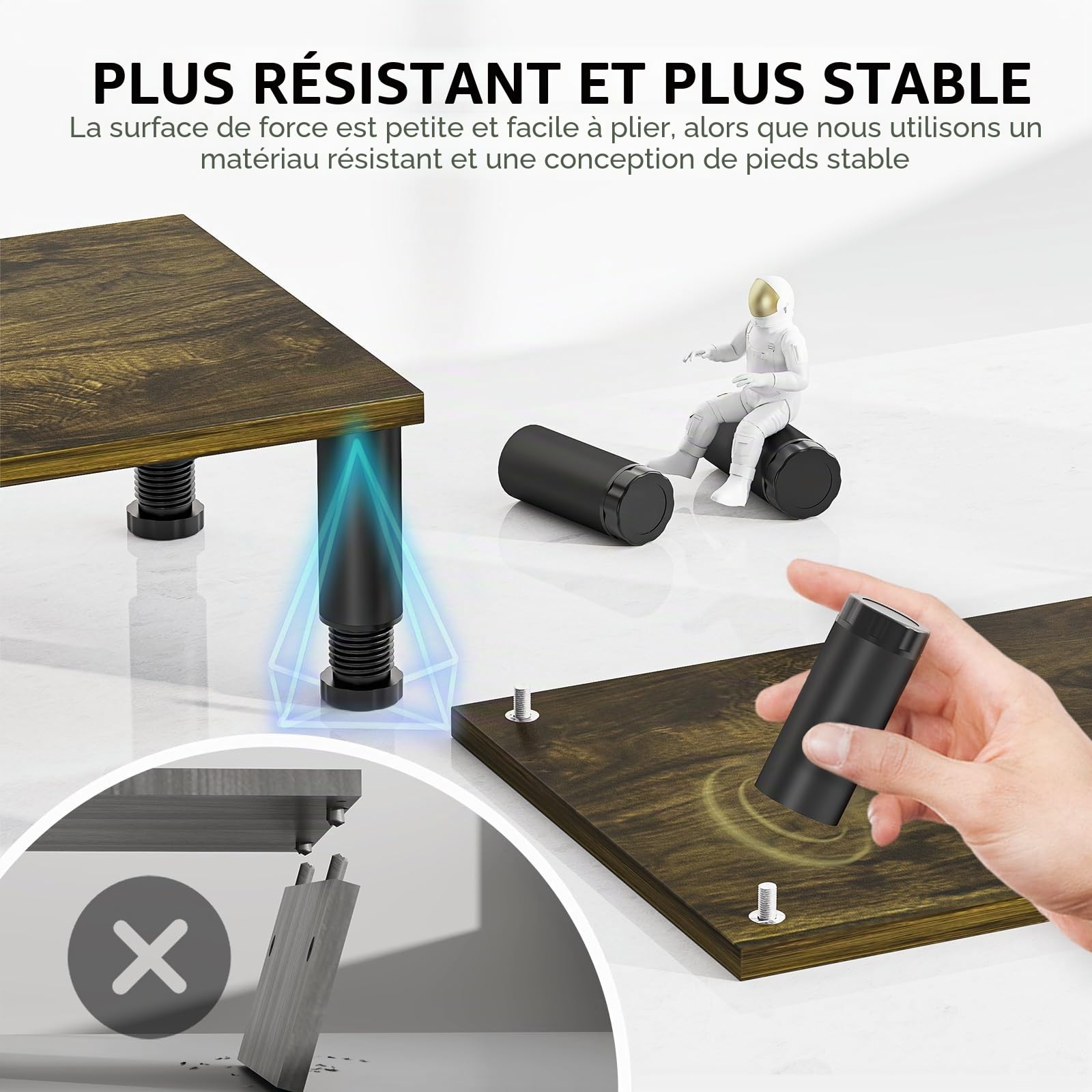 Support de moniteur double avec pieds en acier à hauteur réglable, support de moniteur en bois pour bureau, rehausseur de moniteur pour 2 moniteurs avec espace de rangement