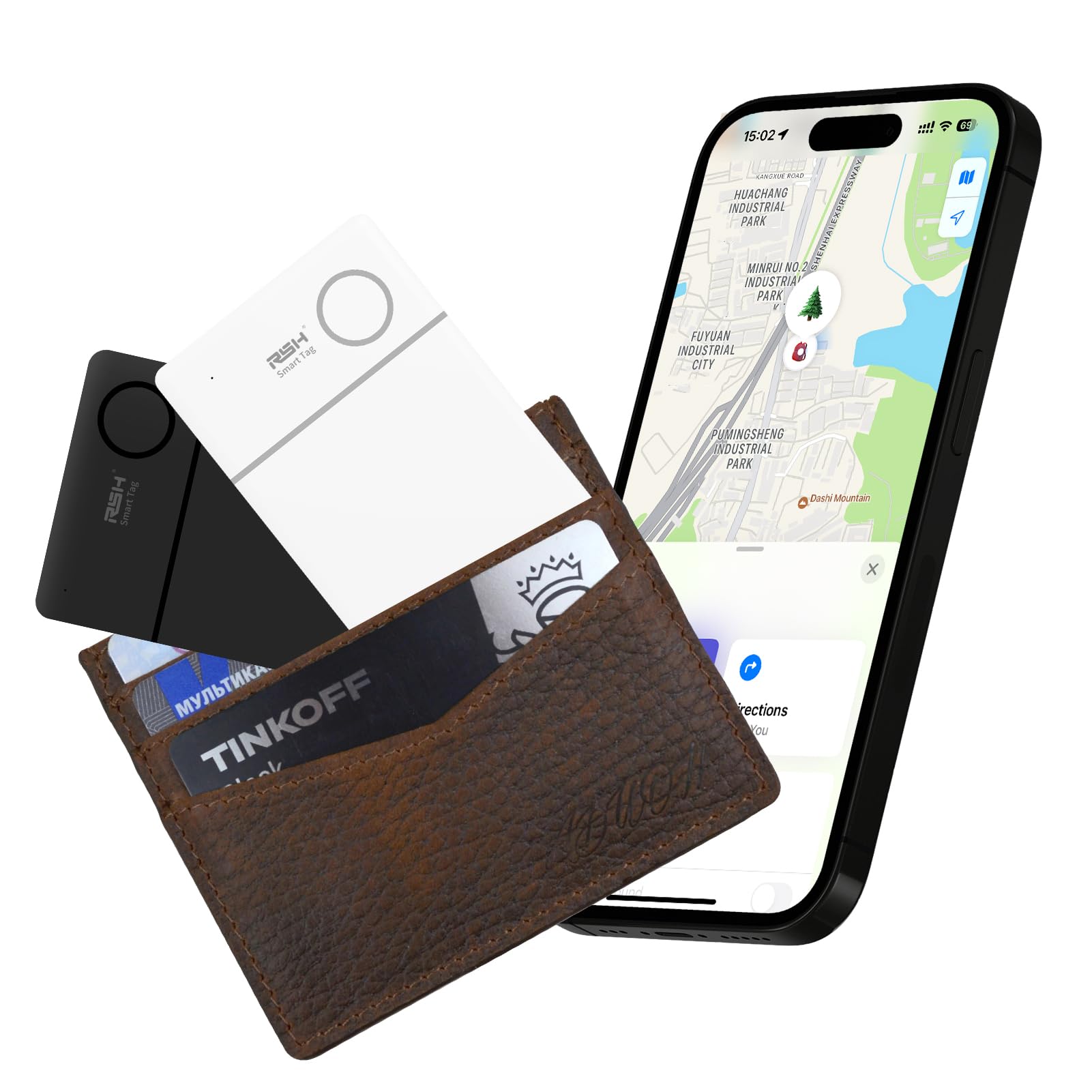 RSH Wallet Tracker Card Rechargeable Key Finder Luggage Tracker Item Locator Work with Apple Find My,Smart Bluetooth Tracker for Suitcase,Bag,Backpack Smart Tag Finder 2 Pack (Not Supported Android)