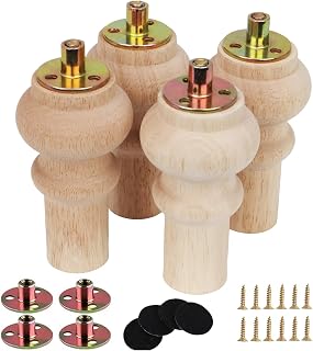 5 Inch Wooden Unfinished Bun Feet for Dresser Legs Couch Sofa Cabinet Ottoman DIY Replacement Wood Furniture Legs Set of 4 M8 Bolt Screw in (5”)