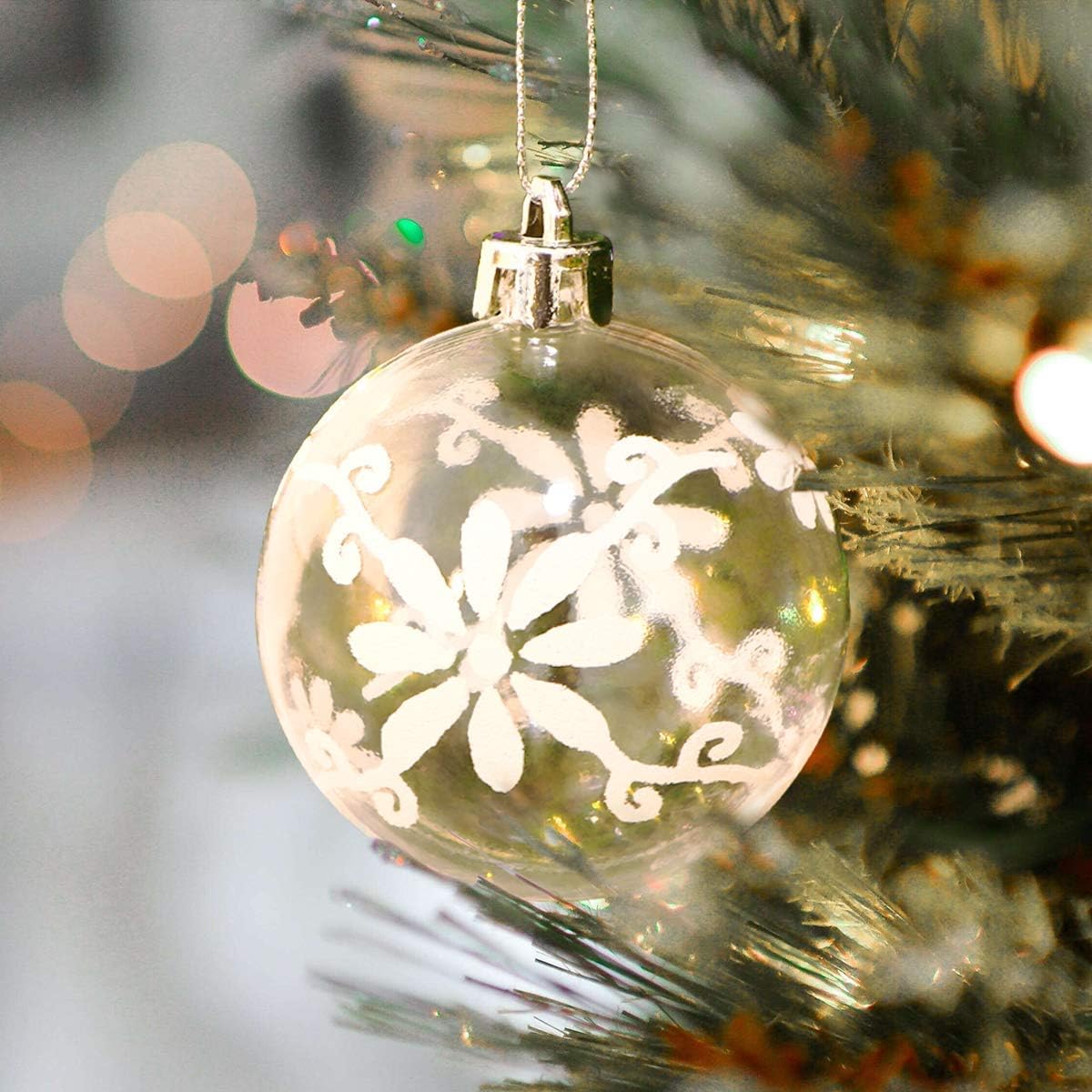 30Pcs Christmas Ball Ornaments, 6 Patterns White Clear Shatterproof 2.4in Christmas Ornaments with Snowflake, Snowman, Christmas Tree and Elk Design