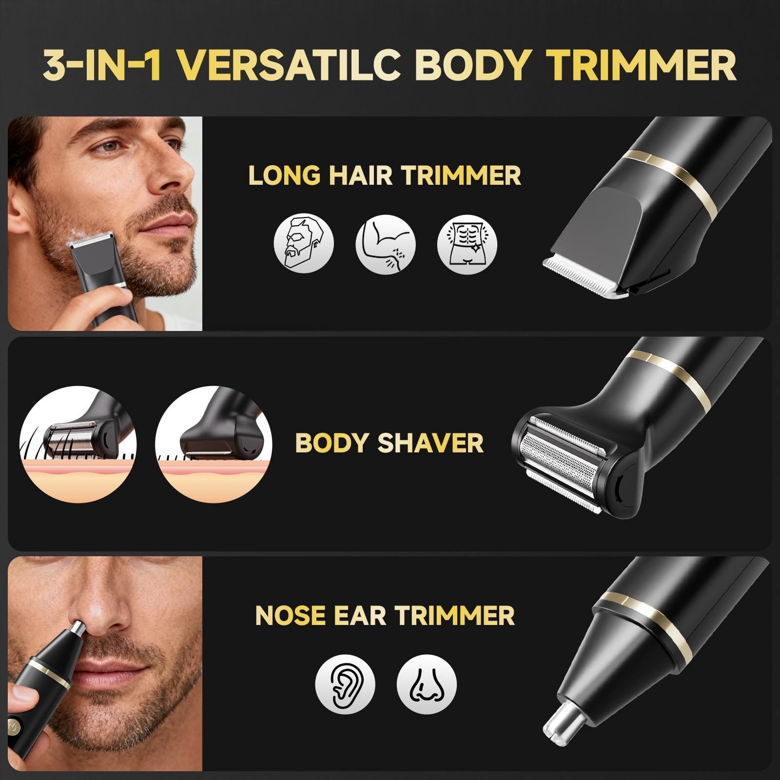 Tondeuse à barbe pour homme, étanche IPX7, rasoir électrique sans fil, kit de toilettage pour barbe, nez, oreilles, jambes, poitrine, aine, pubis