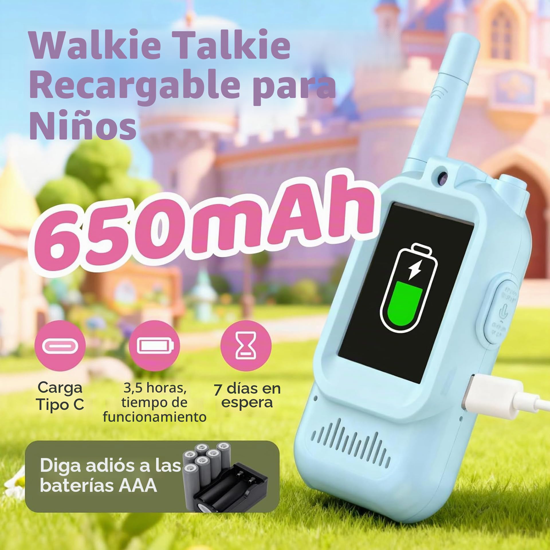 Walkie Talkie para Niños con Video, Paquete de 2 Juguetes de Regalo de Largo Alcance Recargables para Niños Pequeños Con Cámara HD y Cambiador de Voz Para Niños y Niñas de 3 a 8 Años(Pink + Blue)