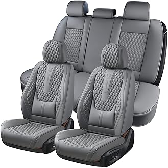 Coverado Car Seat Covers Full Set, Nappa Leather Seat Covers for Car, Waterproof Car Seat Protector with Lumbar Support, Automotive Seat Covers Universal Fit for Most Cars SUV Trucks (Gray)