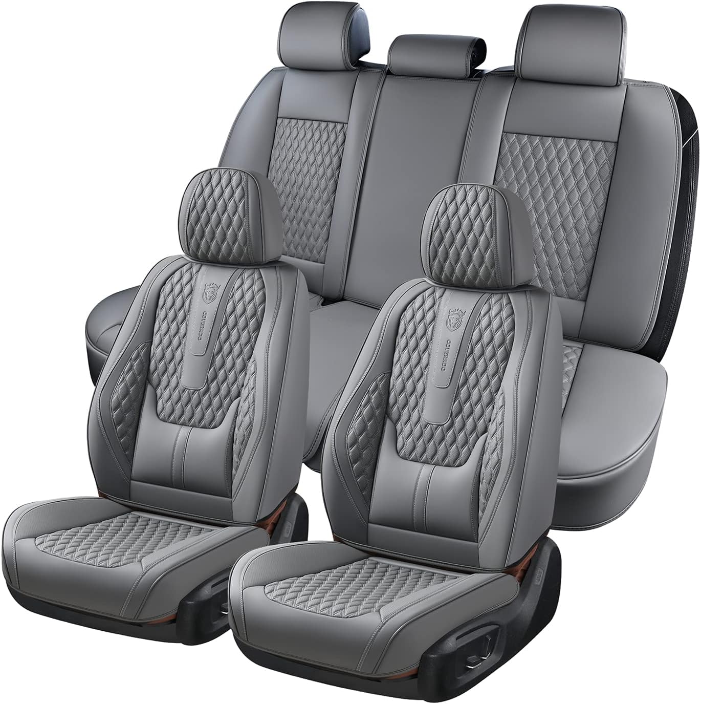 Coverado Car Seat Covers Full Set, Nappa Leather Seat Covers for Car, Waterproof Car Seat Protector with Lumbar Support, Automotive Seat Covers Universal Fit for Most Cars SUV Trucks (Gray)