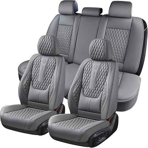 Coverado - Juego completo de fundas de asiento para automóvil, de piel de napa, protector impermeable con soporte lumbar, con ajuste universal, para