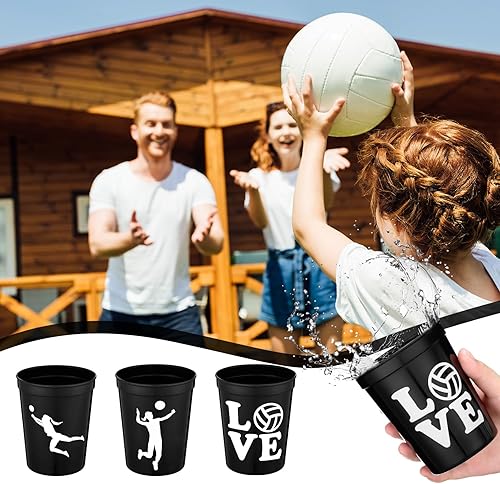 Miniatura 4 de 30 vasos de plástico con pelota deportiva, vasos de plástico reutilizables a granel para bebidas de 16 onzas, vasos deportivos apilables para